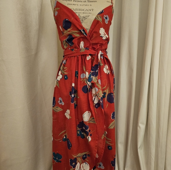 Vintage David Morris Wrap Halter Sundress Dress Red Floral 70s - Picture 15 of 16
